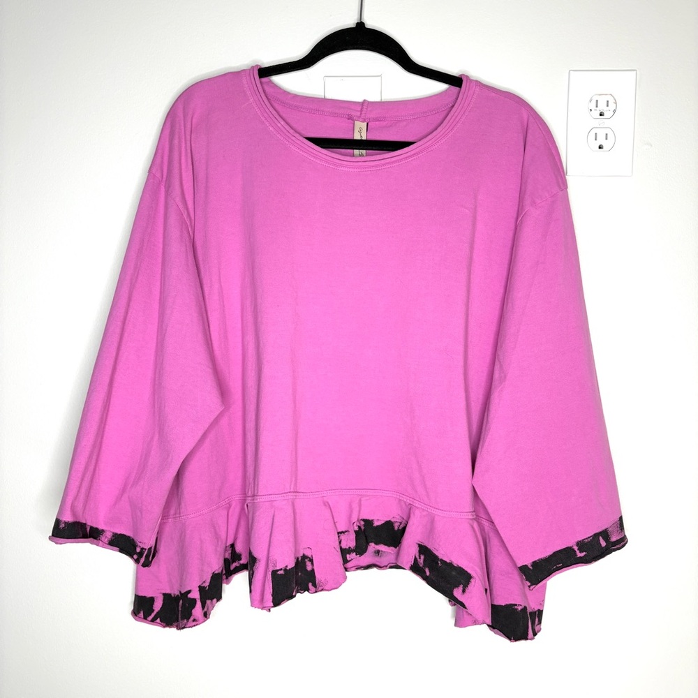 Women’s Pink Ruffle Hem Pullover Top